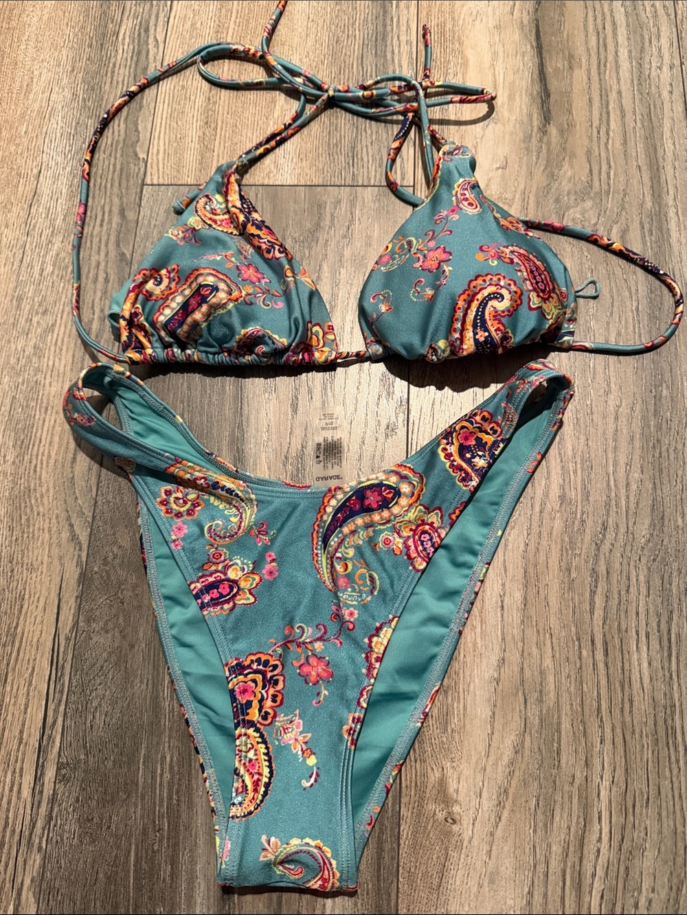 Garage Teal Paisley Triangle Bikini Set